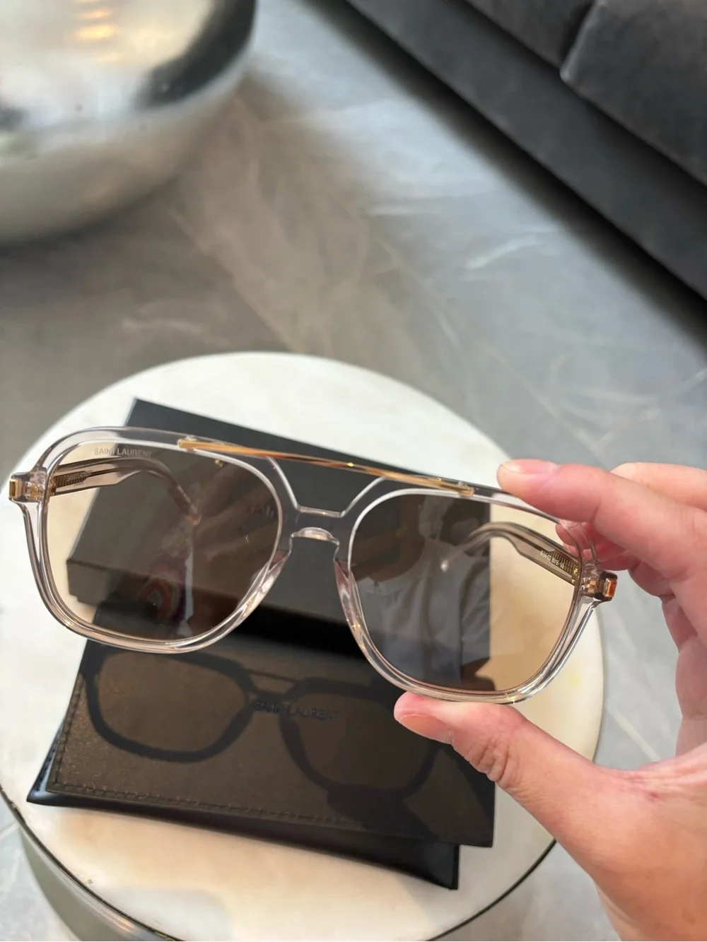 Saint Laurent SL 545 aviator acetate sunglasses unisex pastel yellow gold logo